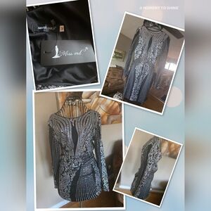 SHEIN Black and Silver Patterned Long Sleeve Dress